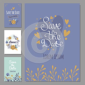 Wedding invitation card suite with flower templates day handmade lettering print layout design vector illustration