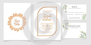 Wedding invitation card template with copper color flower floral background. wedding invitation. Save the date. Vector illustratio