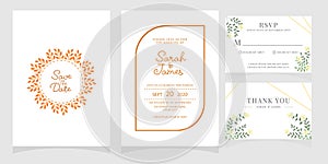 Wedding invitation card template with copper color flower floral background. wedding invitation. Save the date. Vector illustratio