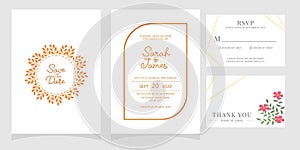 Wedding invitation card template with copper color flower floral background. wedding invitation. Save the date. Vector illustratio