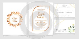 Wedding invitation card template with copper color flower floral background. wedding invitation. Save the date. Vector illustratio