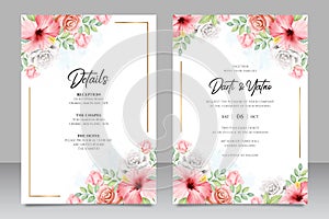 Wedding invitation card template with floral frame aquarel