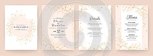 Wedding invitation card template set with line art floral decoration. Abstract background save the date, invitation, greeting card