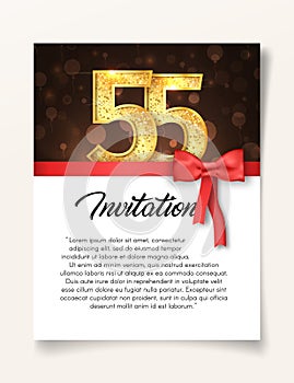 Wedding Invitation card template to the day of the fifty-five anniversary with abstract text vector illustration. Invite to 55 th