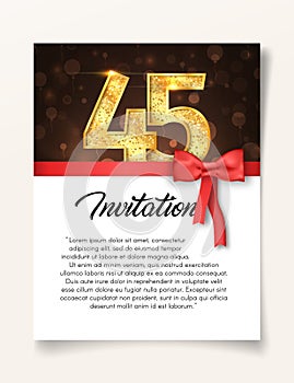 Wedding Invitation card template to the day of the forty-five anniversary with abstract text vector illustration. Invite to 45 th