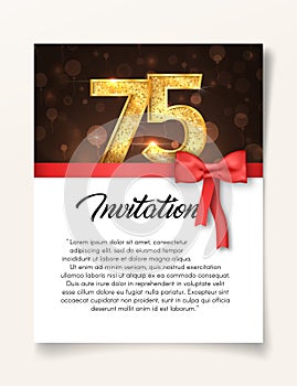 Wedding Invitation card template to the day of the seventy-five anniversary with abstract text vector illustration. Invite to 75