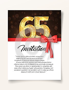 Wedding Invitation card template to the day of the sixty-five anniversary with abstract text vector illustration. Invite to 65 th