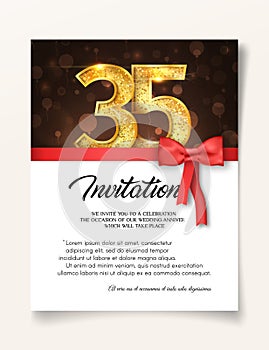 Wedding Invitation card template to the day of the thirty-five anniversary with abstract text vector illustration. Invite to 35 th
