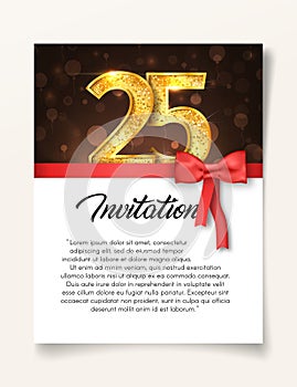 Wedding Invitation card template to the day of the twenty-five anniversary with abstract text vector illustration. Invite to 25 th