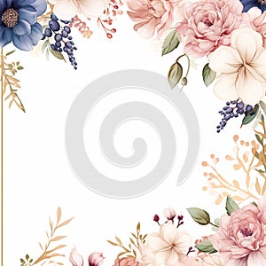 Wedding invitation card template with watercolor floral decoration - abstract background