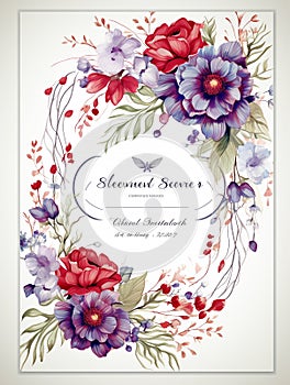 Wedding invitation card template with watercolor floral decoration - abstract background