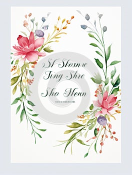 Wedding invitation card template with watercolor floral decoration - abstract background