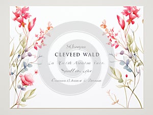 Wedding invitation card template with watercolor floral decoration - abstract background