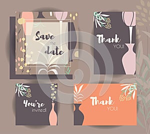 Wedding invitation card templates, wedding set with flowers