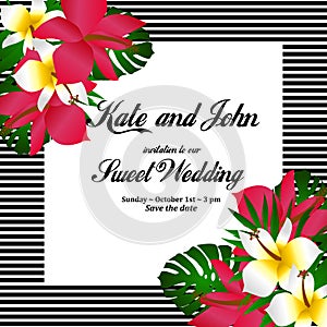 Wedding Invitation Card. Tropical Flowers Background. photo