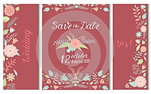 Wedding invitation card vector save the date suite with flower templates day marriage handmade lettering print layout