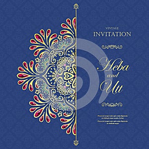 Wedding or invitation card vintage style with crystals abstarct pattern background ,vector element eps10 illustration,indian,