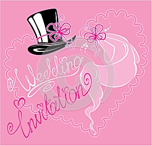 Wedding invitation card with wedding veil