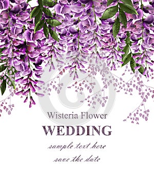 Wedding invitation card with wisteria flowers Vector. Beautiful flower decor. Gorgeous nature beauty designs