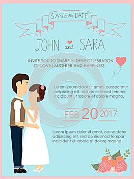 Wedding invitation cards with bride and groom vintage