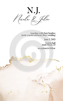 Wedding invitation cards with Luxury gold and soft beige marble texture background and Abstract watercolor liquid flow style