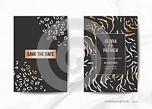 Wedding Invitation Cards, Save the Date with trendy Animal Skin golden texture background illustration