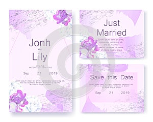 Wedding Invitation Cards Set with Peony Flowers