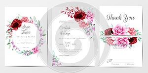 Wedding invitation cards template set with beautiful floral arrangements