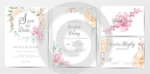 Wedding invitation cards template set of elegant watercolor flowers photo