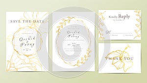 Wedding invitation cards template set of outlined hibiscus flower