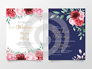 Wedding invitation cards template set with watercolor flowers decoration. Save the date, invite or greeting, poster