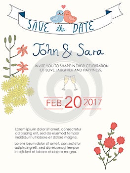Wedding invitation cards vintage style.save the date banner.Ilu