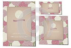 Wedding Invitation Cards White and Pink Dahlia Flower Pattern with green leaf .Vector/Illustration