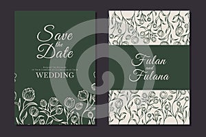 Wedding invitation cover set with beauty floral tulip flower abstract doodle hand drawn style ornament decoration background