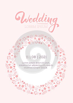 Wedding invitation cute design template. Floral flyer layout