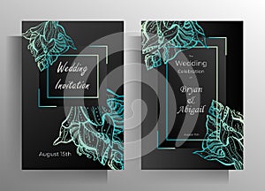 Wedding invitation design template set. Hand drawn floral elements. Elegant vector illustration.