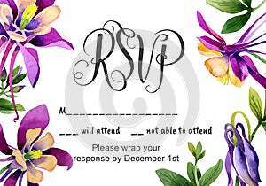 Wedding invitation DiY template orhid handmade watercolor illustration.