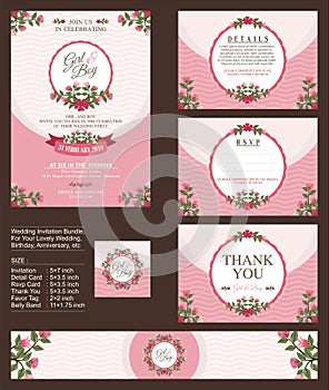 Wedding Invitation, with floral bouquets and wreath design