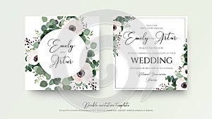 Wedding Invitation, floral invite square card Design: light pink photo