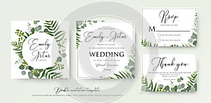 Wedding Invitation, floral invite, thank you, rsvp modern card D