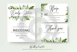 Wedding Invitation, floral invite, thank you, rsvp modern card D