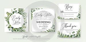 Wedding Invitation, floral invite, thank you, rsvp modern card D photo