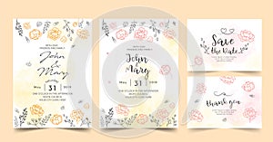 Wedding Invitation, floral invite thank you, rsvp modern card Design.Vector elegant watercolor rustic template