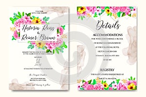 Wedding invitation with floral ornament and details
