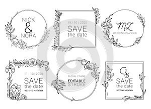 Wedding invitation floral wreath minimal design.