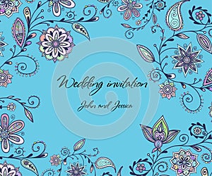 Wedding invitation in a frame of flowers Mendy