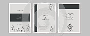 Wedding invitation frame set; flowers, leaves, watercolor, isolated on white. Sketched wreath, floral and herbs garland with