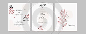 Wedding invitation frame set; flowers, leaves, watercolor, isolated on white. Sketched wreath, floral and herbs garland with