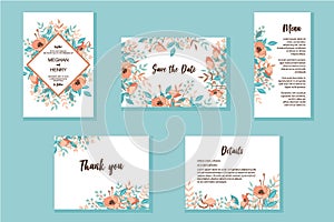 Wedding invitation frame set. Wild flowers, leaves, isolated on white. Sketched wreath, floral, herbs garland in trendy