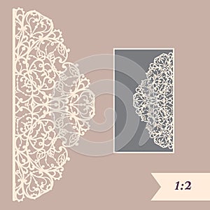 Wedding invitation or greeting card with abstract ornament. Vector envelope template for laser cutting. Paper cut card